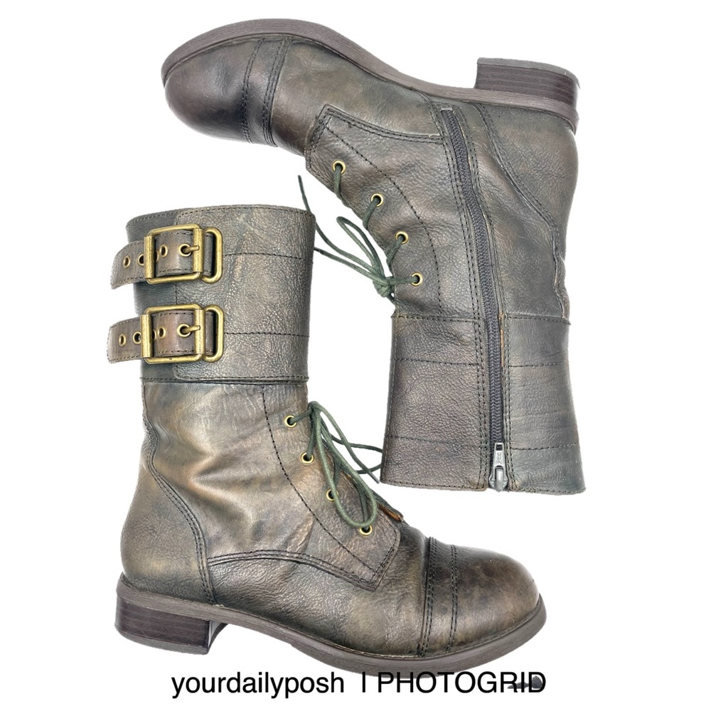 Lucky Brand distressed green leather lace-up mid-calf combat boots UNMARKED 7